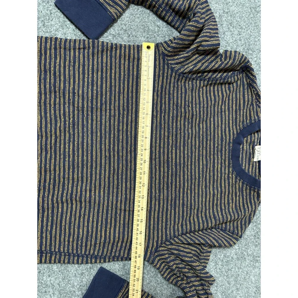 J.CREW Sweater Mens M Blue Gold Stripe Cotton Knit Crew Neck Long Sleeve Casual